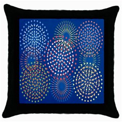 Fireworks Party Blue Fire Happy Throw Pillow Case (black) by Mariart