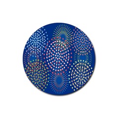 Fireworks Party Blue Fire Happy Rubber Coaster (round) 