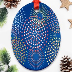 Fireworks Party Blue Fire Happy Oval Ornament (two Sides) by Mariart