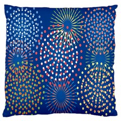 Fireworks Party Blue Fire Happy Large Cushion Case (one Side) by Mariart