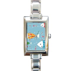 Fish Cute Swim Blue Sea Rectangle Italian Charm Watch by Mariart