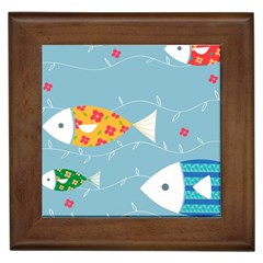 Fish Cute Swim Blue Sea Framed Tiles