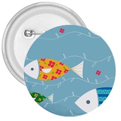 Fish Cute Swim Blue Sea 3  Buttons by Mariart