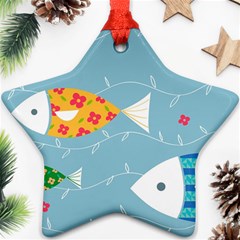 Fish Cute Swim Blue Sea Ornament (star) by Mariart