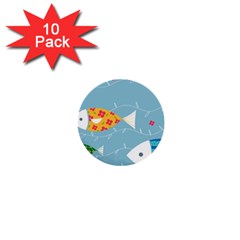 Fish Cute Swim Blue Sea 1  Mini Buttons (10 Pack)  by Mariart