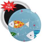 Fish Cute Swim Blue Sea 3  Magnets (10 pack)  Front