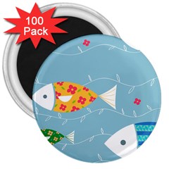 Fish Cute Swim Blue Sea 3  Magnets (100 Pack) by Mariart