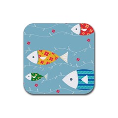 Fish Cute Swim Blue Sea Rubber Coaster (square) 