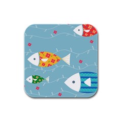 Fish Cute Swim Blue Sea Rubber Square Coaster (4 Pack)  by Mariart