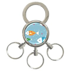 Fish Cute Swim Blue Sea 3-ring Key Chains by Mariart