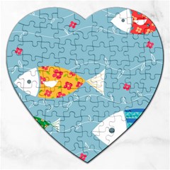 Fish Cute Swim Blue Sea Jigsaw Puzzle (heart) by Mariart