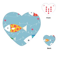 Fish Cute Swim Blue Sea Playing Cards (heart)  by Mariart