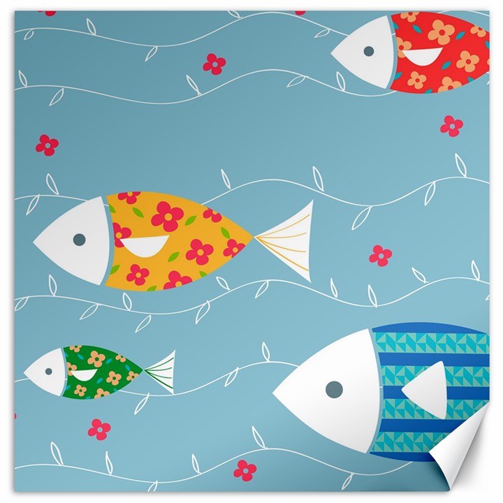 Fish Cute Swim Blue Sea Canvas 20  x 20  