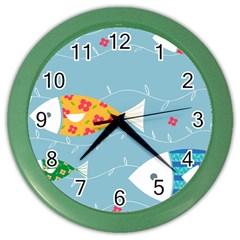 Fish Cute Swim Blue Sea Color Wall Clocks by Mariart