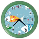 Fish Cute Swim Blue Sea Color Wall Clocks Front