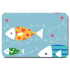 Fish Cute Swim Blue Sea Large Doormat  by Mariart