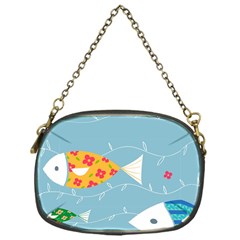 Fish Cute Swim Blue Sea Chain Purses (one Side)  by Mariart