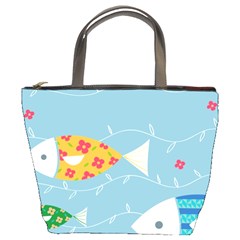 Fish Cute Swim Blue Sea Bucket Bags by Mariart