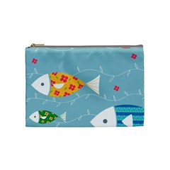 Fish Cute Swim Blue Sea Cosmetic Bag (medium)  by Mariart