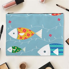 Fish Cute Swim Blue Sea Cosmetic Bag (xl) by Mariart