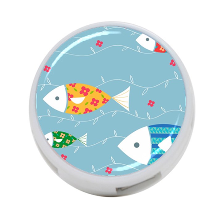 Fish Cute Swim Blue Sea 4-Port USB Hub (One Side)