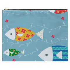 Fish Cute Swim Blue Sea Cosmetic Bag (xxxl)  by Mariart