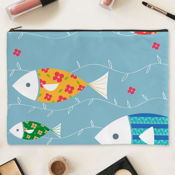 Fish Cute Swim Blue Sea Cosmetic Bag (XXXL) 