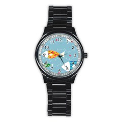 Fish Cute Swim Blue Sea Stainless Steel Round Watch by Mariart