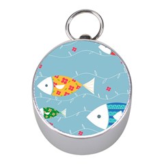 Fish Cute Swim Blue Sea Mini Silver Compasses by Mariart