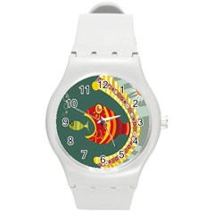 Fish Predator Sea Water Beach Monster Round Plastic Sport Watch (m) by Mariart