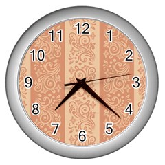 Flower Floral Leaf Frame Star Brown Wall Clocks (silver)  by Mariart