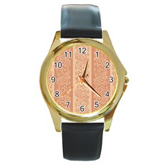 Flower Floral Leaf Frame Star Brown Round Gold Metal Watch by Mariart