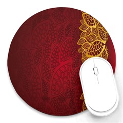 Floral Flower Golden Red Leaf Round Mousepads by Mariart