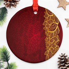 Floral Flower Golden Red Leaf Ornament (round) by Mariart