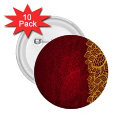 Floral Flower Golden Red Leaf 2 25  Buttons (10 Pack)  by Mariart