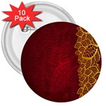 Floral Flower Golden Red Leaf 3  Buttons (10 pack)  Front