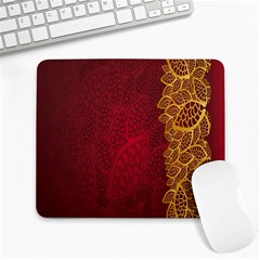 Floral Flower Golden Red Leaf Large Mousepads by Mariart