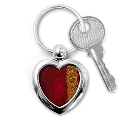 Floral Flower Golden Red Leaf Key Chains (heart) 