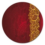 Floral Flower Golden Red Leaf Magnet 5  (Round) Front