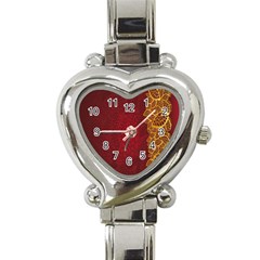 Floral Flower Golden Red Leaf Heart Italian Charm Watch by Mariart