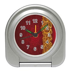 Floral Flower Golden Red Leaf Travel Alarm Clocks by Mariart