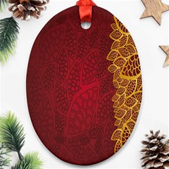 Floral Flower Golden Red Leaf Oval Ornament (two Sides) by Mariart