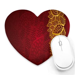 Floral Flower Golden Red Leaf Heart Mousepads by Mariart