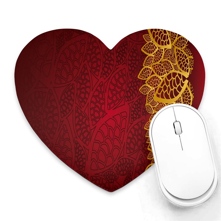 Floral Flower Golden Red Leaf Heart Mousepads