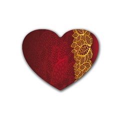 Floral Flower Golden Red Leaf Heart Coaster (4 Pack)  by Mariart