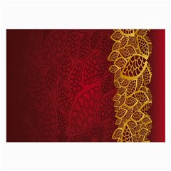 Floral Flower Golden Red Leaf Large Glasses Cloth (2-side) by Mariart