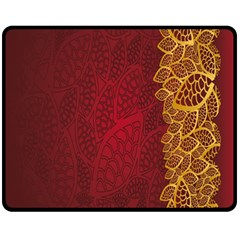 Floral Flower Golden Red Leaf Fleece Blanket (medium)  by Mariart