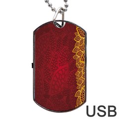 Floral Flower Golden Red Leaf Dog Tag Usb Flash (two Sides) by Mariart