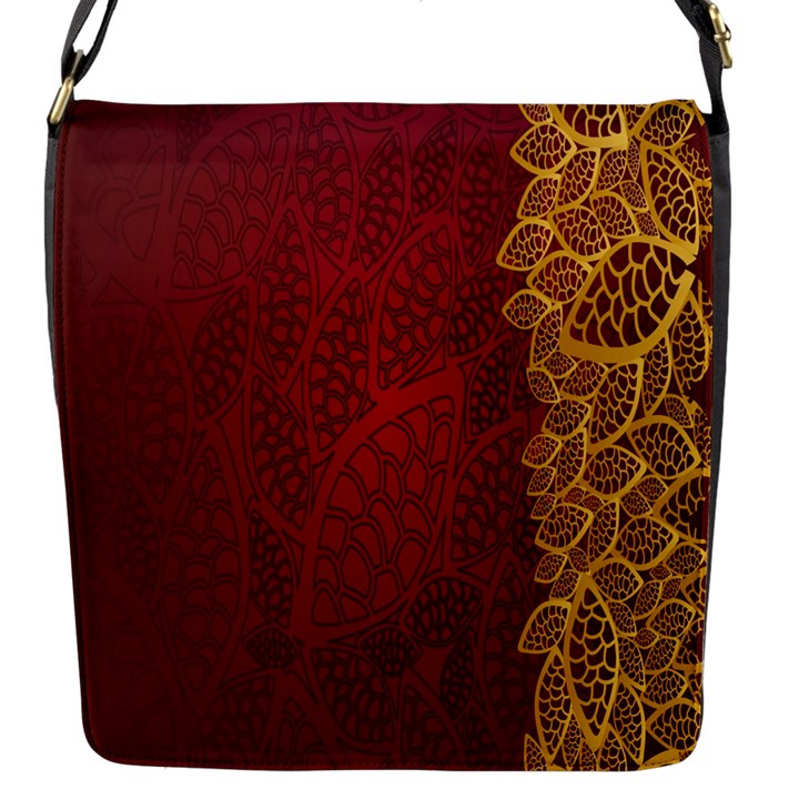 Floral Flower Golden Red Leaf Flap Messenger Bag (S)