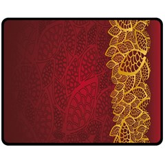 Floral Flower Golden Red Leaf Double Sided Fleece Blanket (medium)  by Mariart